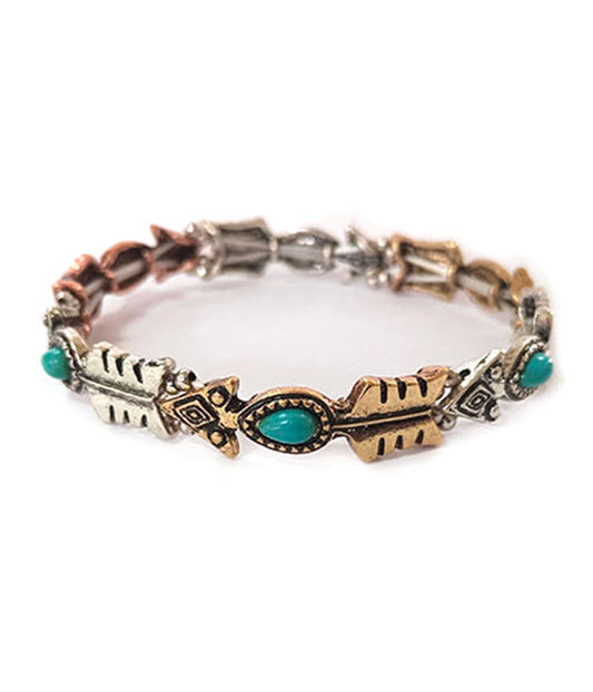 VINTAGE METAL ARROW HEAD TURQUOISE STRETCH BRACELET-0